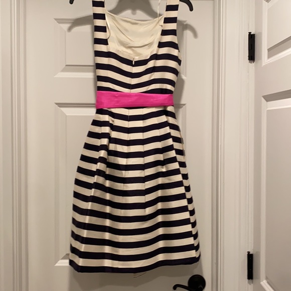 Black and cream striped dress with pink sash/bow. - Picture 2 of 3
